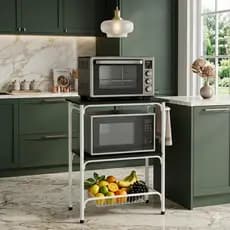 Fruteira e Suporte de Forno Microondas Preto Branco MDF e Aço