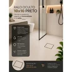 Ralo Oculto 10x10 Invisível Sifonado inteligente/ Seca piso/ Porcelanato com tela 1 unidade
