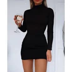 Vestido tubinho gola alta inverno chique confortável