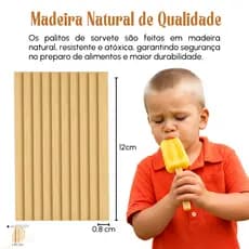 Kit Palito de Picolé 500 Unidades Ponta Quadrada e Ponta Redonda