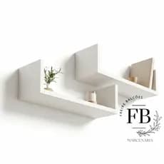 Kit 2 Prateleiras 60cm em U Branco MDF – Prateleira Suspensa 60cm Parede Sala Quarto