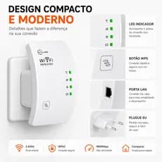 Repetidor WiFi 300Mbps 2.4GHz Amplificador de Sinal Wireless Extensor com Porta RJ45