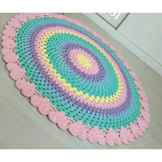 Tapete de crochê redondo para quarto ou sala , modelo arco-íris  , tapete  colorido