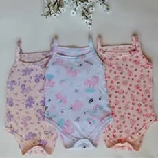 3 Bodys Alcinha Bebê Menina 100% Algodão Regatinha Malha Fresca Verão Roupas Infantis Estampas Sortidas P M G Enxoval