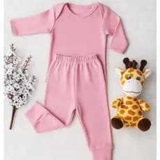 Kit 2 Peças Bebê Pagão Longo 100% Algodão 1 Body 1 Calças Tecido Suedine (Não é Canelado) Antialérgico Mijão Culote
