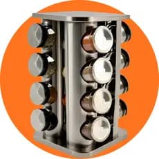 Porta Tempero 16 Potes Condimento Inox Suporte Base Giratório Cozinha Organizador de Temperos