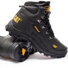 Bota CAT Coturno Preto Palmilha Gel Ortopédica Couro Masculino Promoção Envio Rápido