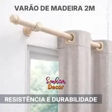 Kit Varão para Cortina Madeira 2 Metros 19mm Completo com Suportes Fácil Instalação