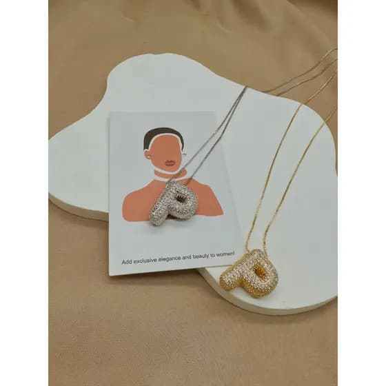 Colar de charme com pingente de zircônia decoração letras Colar Banhado Ouro, Joias, Presentes