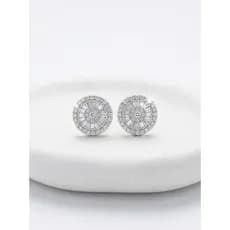 Brinco Pizza Prateado Superbrilho Cravejado Zircônia Luxo Clássico Festa Casamento Feminino Elegante Formatura Noiva