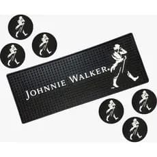 Tapete Barmat Johnnie Walker 50x20 + 6 Porta Copos emborrachados Para Mesa Bar Balcao Protege Moveis