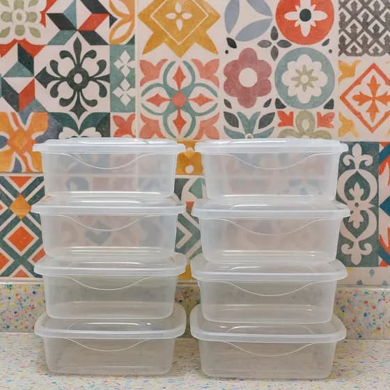 Kit 12 vasilha de plástico com tampa transparente 800ml Marmita Pote Organizador Cozinha