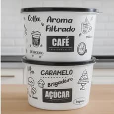 Pote Café e Açúcar Com Tampa Plástico Resistente Decoração Cozinha