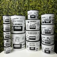 Kit  Plástico 15 Potes Mantimento e Condimento Tempero Conjunto Organizador Cozinha Decoração Preto