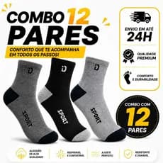 Meia Masculina Cano Alto Esportiva Kit 3 6 12 Pares Algodão Confortável Academia Caminhada 37 ao 40