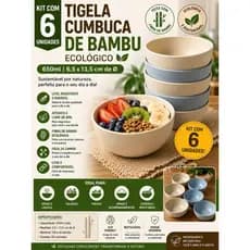 KIT 6 TIGELA CUMBUCA DE BAMBU ECOLOGICO 650ML 6,5X13,5CM DE Ø