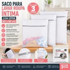 SACO PARA LAVAR ROUPA INTIMA COM ZIPER 60X50CM KIT 3 UNIDADES.