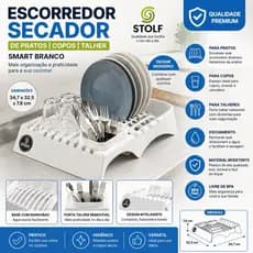 ESCORREDOR SECADOR DE PRATOS / COPOS / TALHER DE PLASTICO SMART BRANCO 34,7X32,5X7,6CM