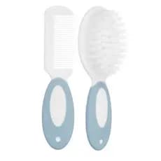 kit Higiene Bebê escova+pente+cortador de unha unissex cor cinza e branco