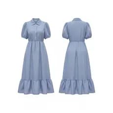 Vestido Midi Plus Size Social Elegante Listrado Gola Estruturada Manga Bufante Manga Princesa Midi Listras acinturado