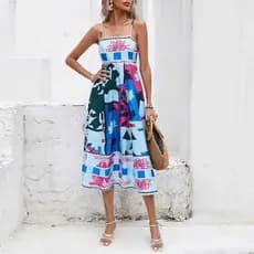 vestido feminino de alcinha ajustavel tamanho e drapeado costas comprimento longo para o verão losango delicados