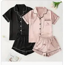 Conjunto de pijama de cetim com viés branco modelo americano diversas cores a pronta entrega! acabamento premium!