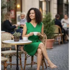 vestido mídi plus size verde com amarração na cintura passeio  Natal