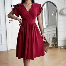 vestido curto vermelho decore trespassado natal modelo princesa acinturado saia A fecho em ziper