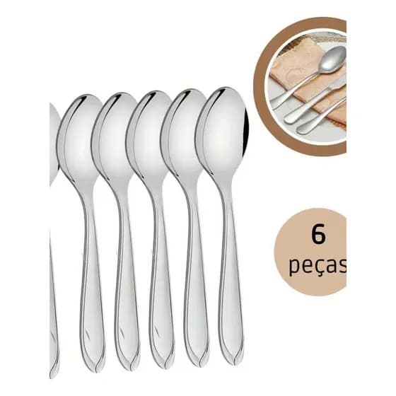 Kit 6 Colher De Mesa G C/6 Talher Aço Inox Grande Para Casa Luxo Sopa Bar Restaurante