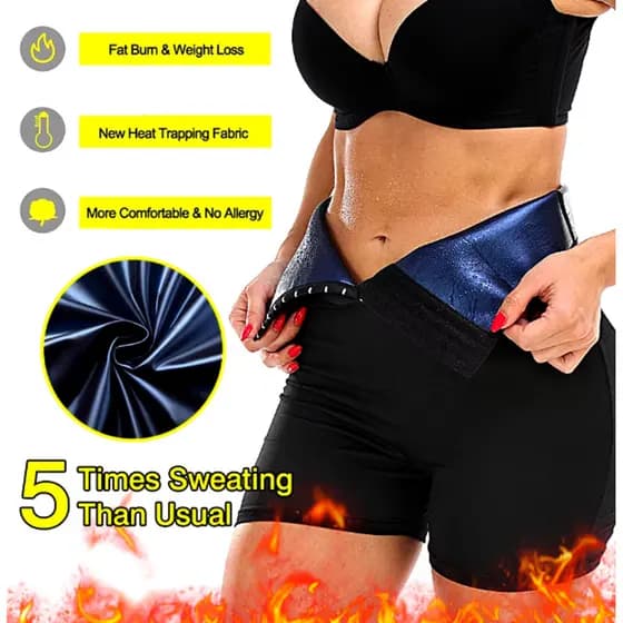 Calça Tipo Sauna Esportiva para Outdoor para Mulheres, Shorts Modeladores de Cintura de Alta Posição