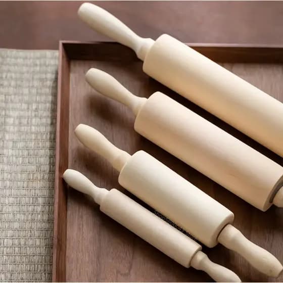 Rolo de Madeira para Massas 38cm Pães Prático Pizzas Macarrão Resistente Rolo Giratório Multiuso