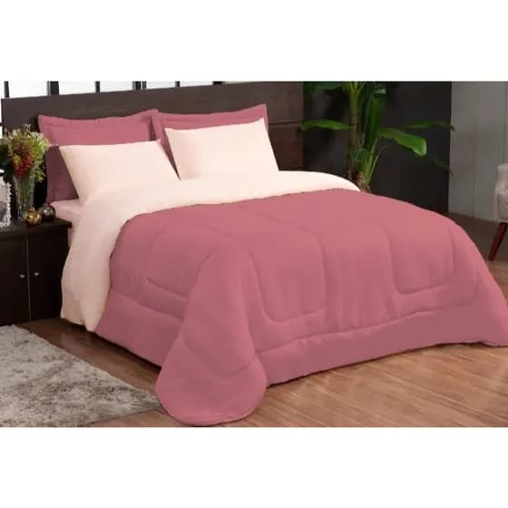 cobre leito queen dupla face 3 peças dois portas travesseiro rose avelã