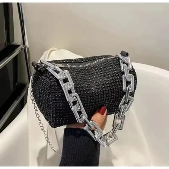 Bolsa quadrada prata com corrente, bolsa para celular, bolsa de mão, bolsa de mão brilhante para festa bolsa texturizada