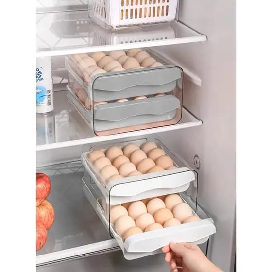 Gaveteiro Organizador de Ovos 32 Unidades Porta Empilhável Transparente Geladeira Prático