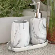 Kit Lavabo Banheiro Luxo Marmorizado Dispenser Líquido / 482