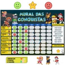 Mural das Conquistas Rotina Diaria Infantil Tema Patrulha Canina Personagens 22x30cm