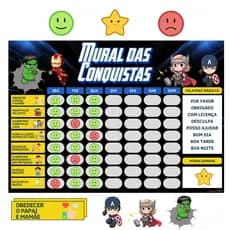 Quadro De Rotina E Tarefas Diária Infantil Incentivo Herois 22x30cm