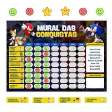 Quadro Rotina Diária E Tarefas Infantil Tema Sonic Mural das Conquistas