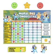 Mural de Conquistas Infantil Bluey e Bingo Para Valorizar Esforços e Incentivar o Crescimento