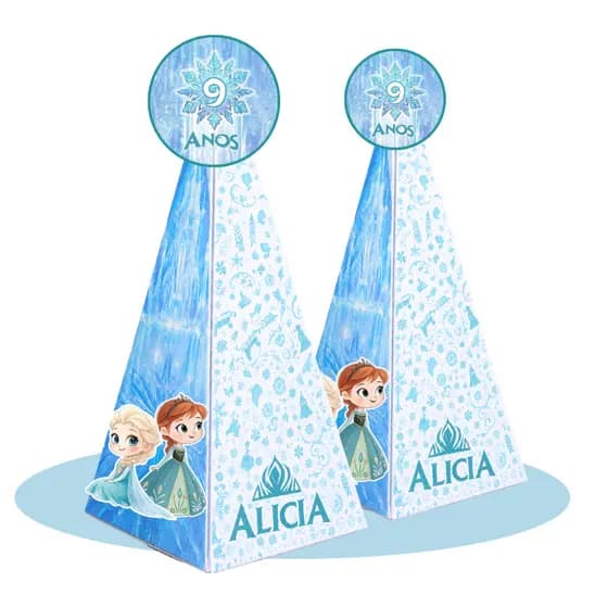 Kit Lembrancinhas Personalizadas Caixa Pirâmide P/ Festa Tema Frozen