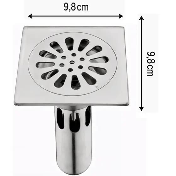 Ralo de Banheiro Quadrado Anti Odor 10x10 Inox Anti Inseto