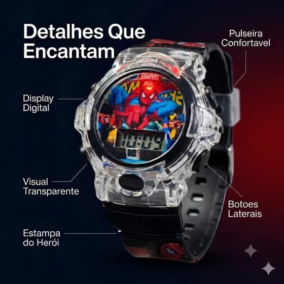 Relogio Infantil Menino Digital Masculino Relógio Homem Aranha Com luzes e Som