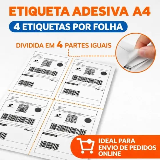 Etiqueta De Envio 4 Etiquetas Por Folha  Papel Adesivo A4 Branco Fosco 100 Unidades