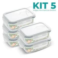 Conjunto 2/5/10 Potes 640ml Vidro Hermético 4 Travas Marmita