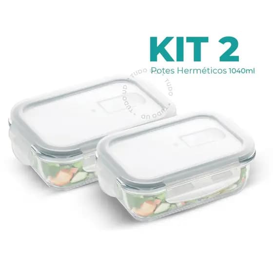 Conjunto 2 Potes 1040ml Marmita Vidro Hermético 4 Travas Com Válvula