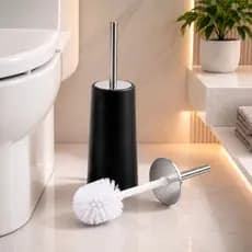 Escovas Sanitária Suporte Plástico Preta Cabo Aço Inox Redondo Vaso Sanitário Banheiro