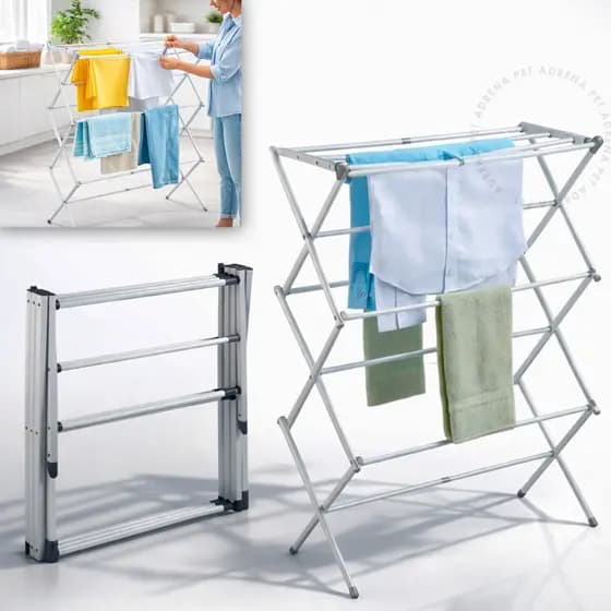 Varal Vertical De Chão Retrátil Extensível Dobrável 3 Andares Reforçado Extensível Apartamento Quintal Branco