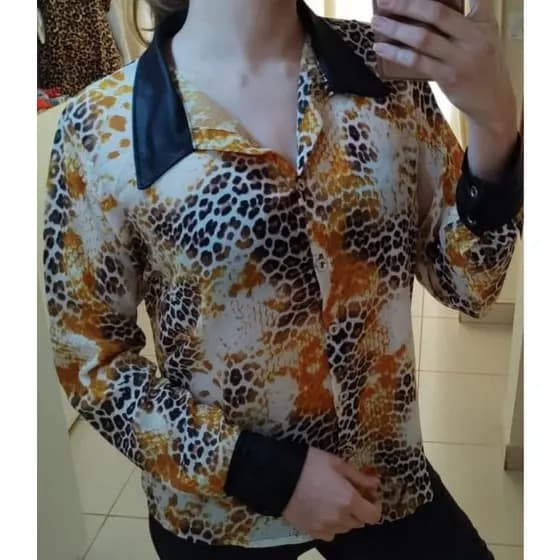 Camisa Feminina Animal Print Camisa Manga Longa Blusa Feminina