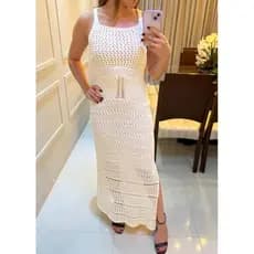 Vestido Feminino longo de Tricô Crochê