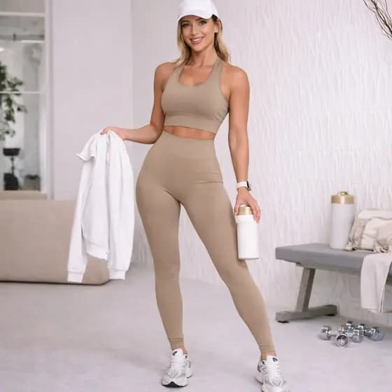 Conjunto Academia Fitness Legging Cintura Alta e Top Nadador Moda Fitness Yoga